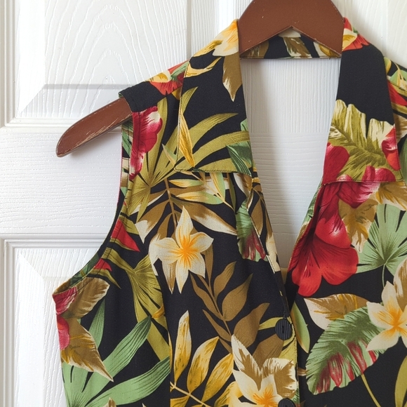 White Stag Y2K Vintage Tropical Floral Sleeveless Button Front Midi Shift Dress - Picture 4 of 12